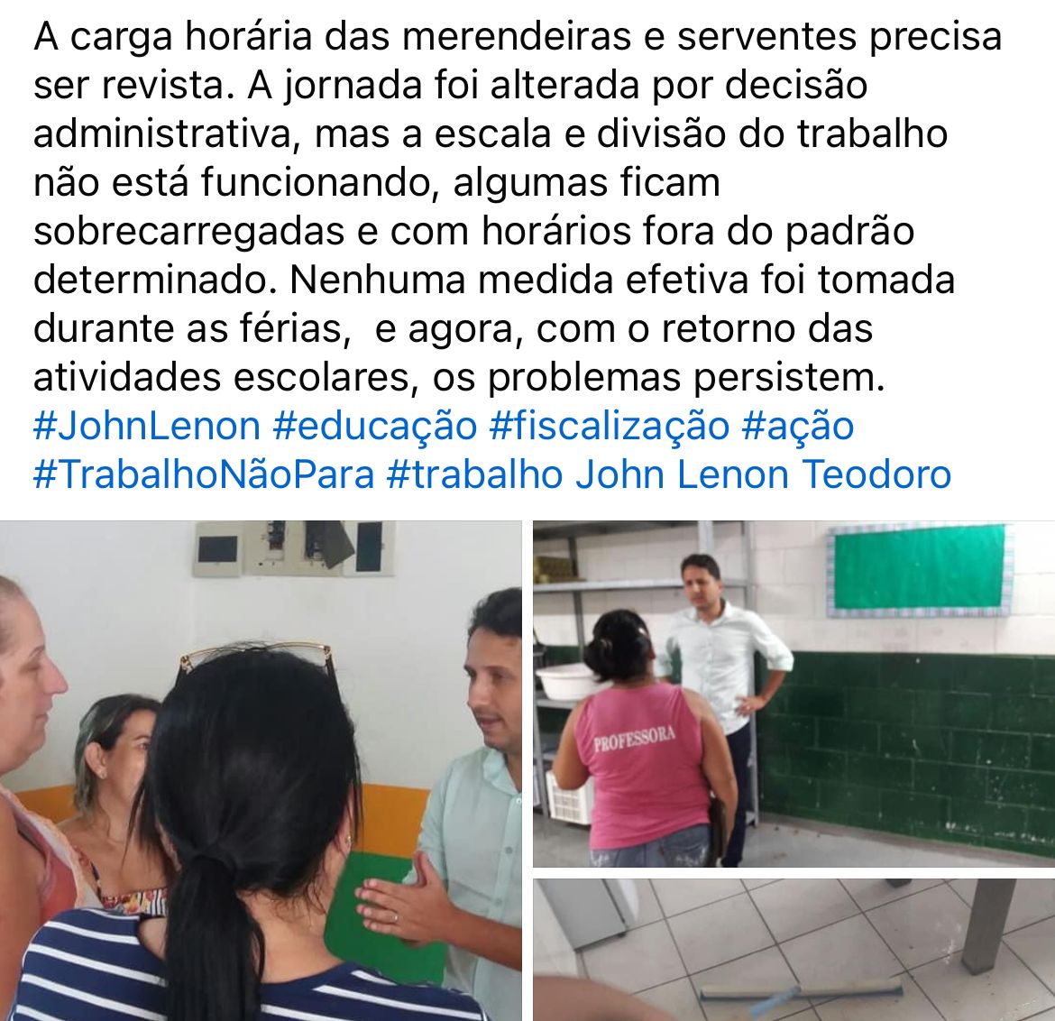 Vereador John Lenon pede pagamento do adicional de insalubridade para as merendeiras de Camboriú.